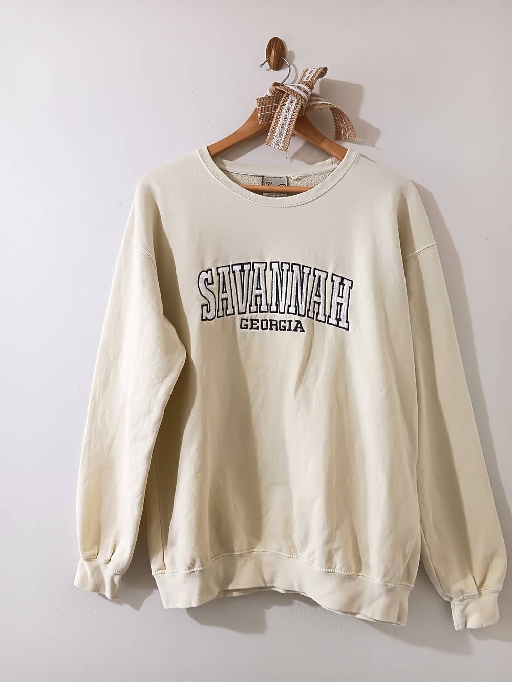 US Vintage Southern Athleisure Savannah Embroidered Cozy Buttercream Sweatshirt